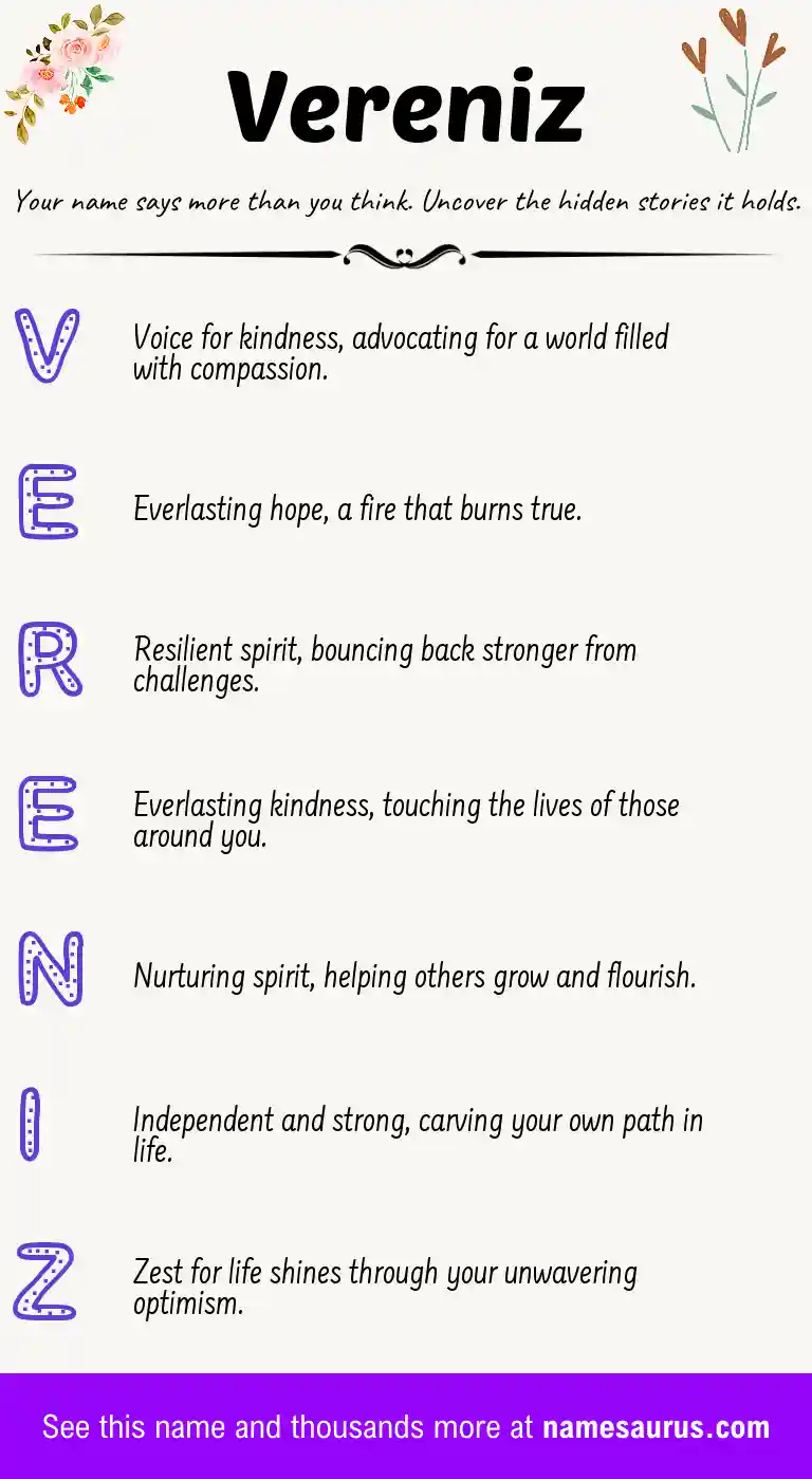 Acrostic poem about Vereniz.
