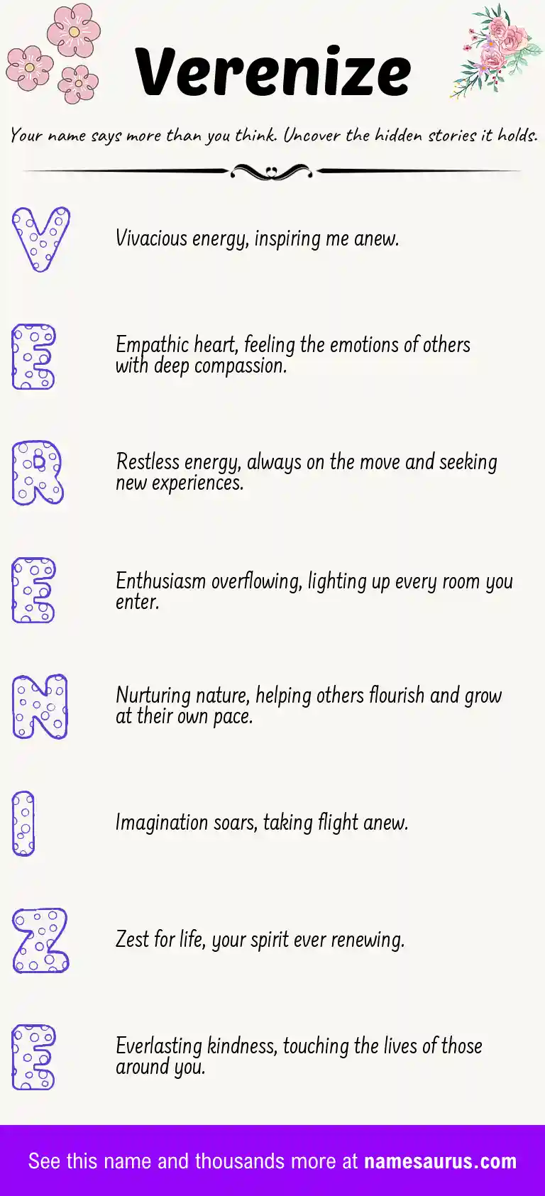 Acrostic poem about Verenize.