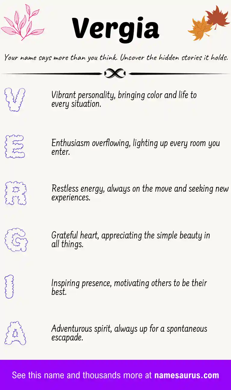 Acrostic poem about Vergia.