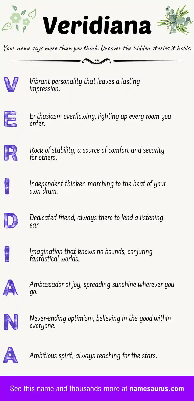 Acrostic poem about Veridiana.