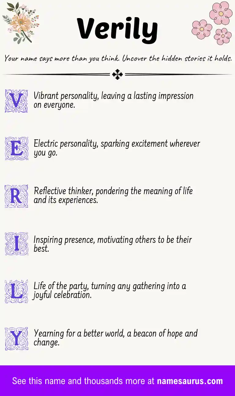 Acrostic poem about Verily.