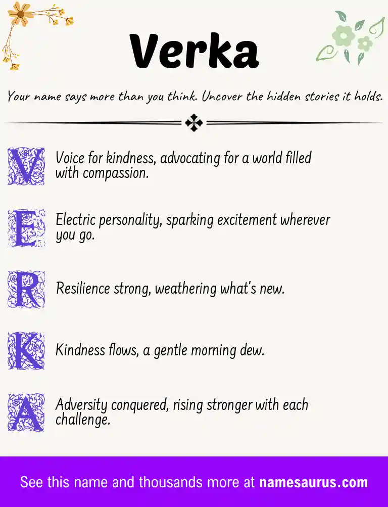 Acrostic poem about Verka.
