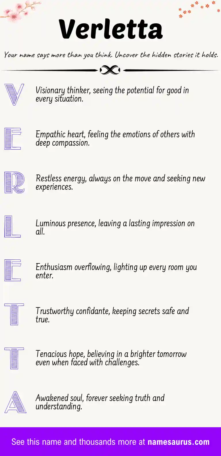 Acrostic poem about Verletta.