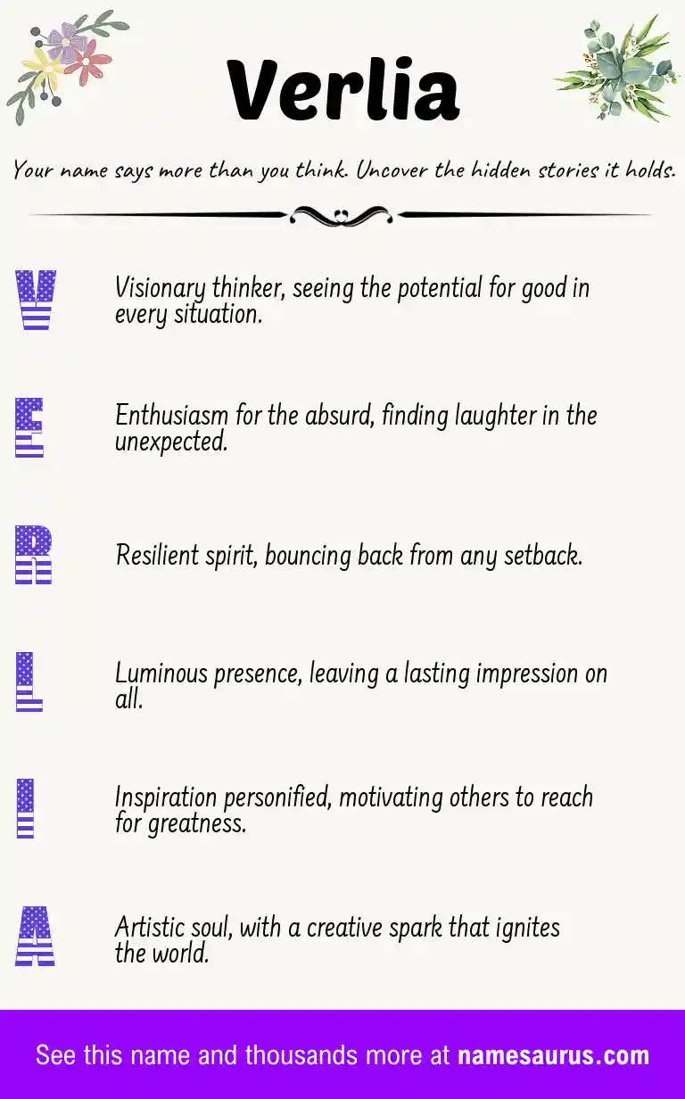 Acrostic poem about Verlia.