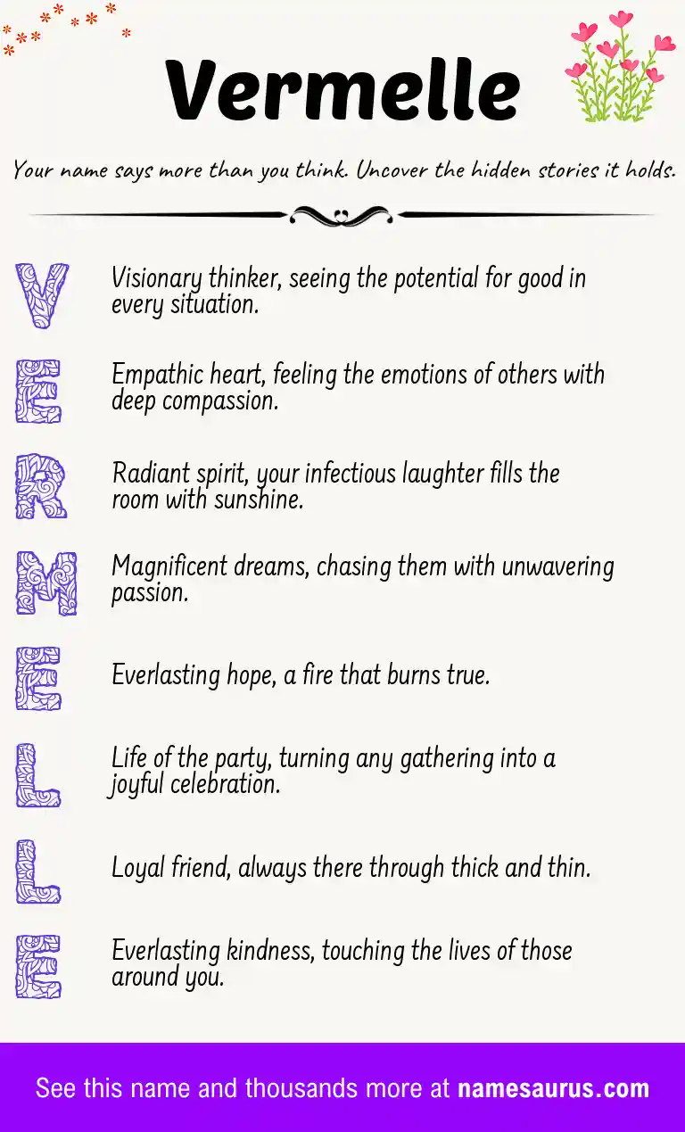 Acrostic poem about Vermelle.