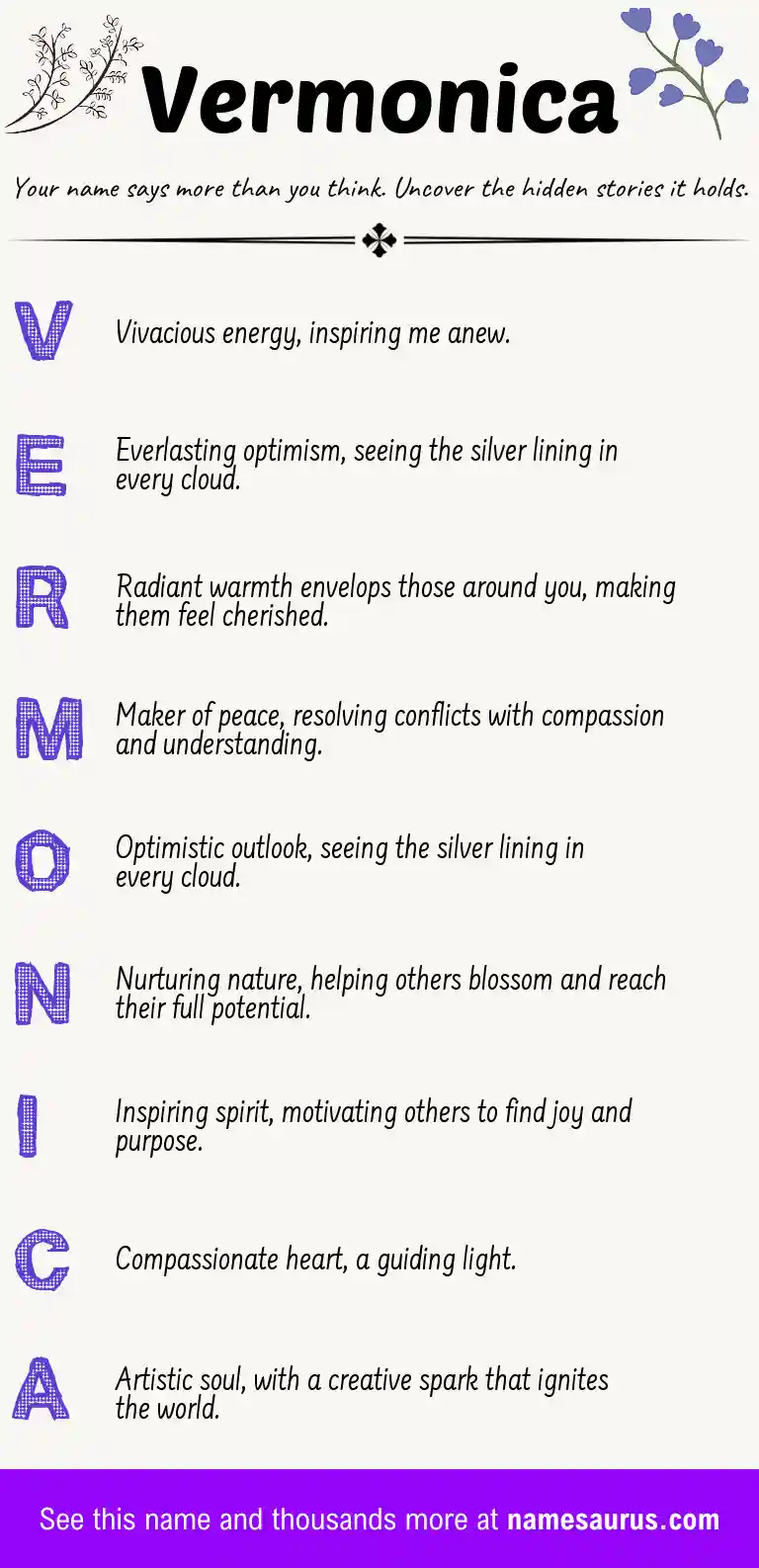 Acrostic poem about Vermonica.