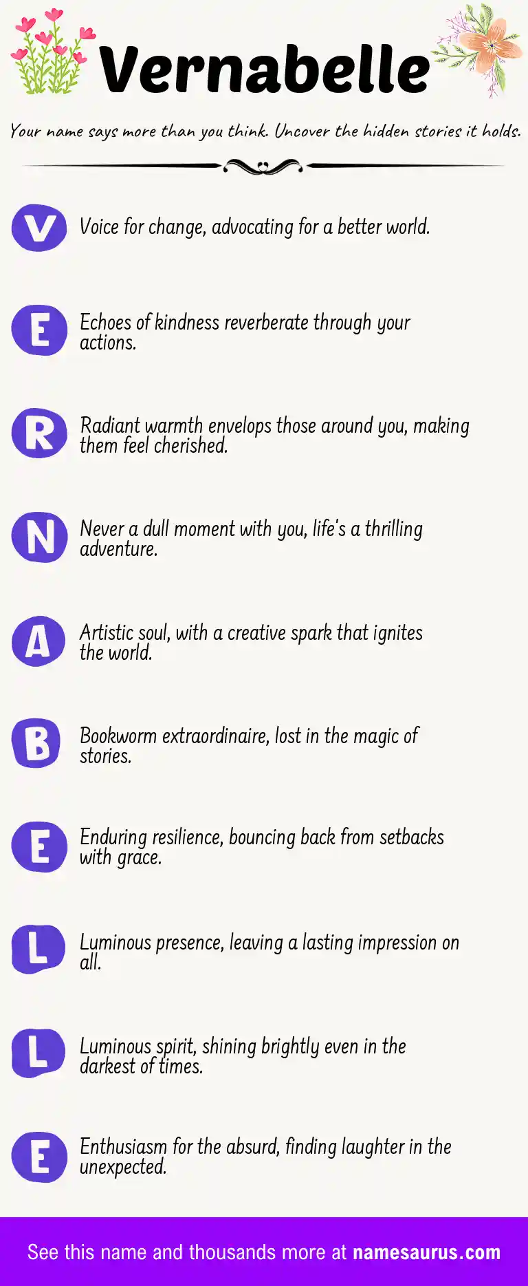 Acrostic poem about Vernabelle.