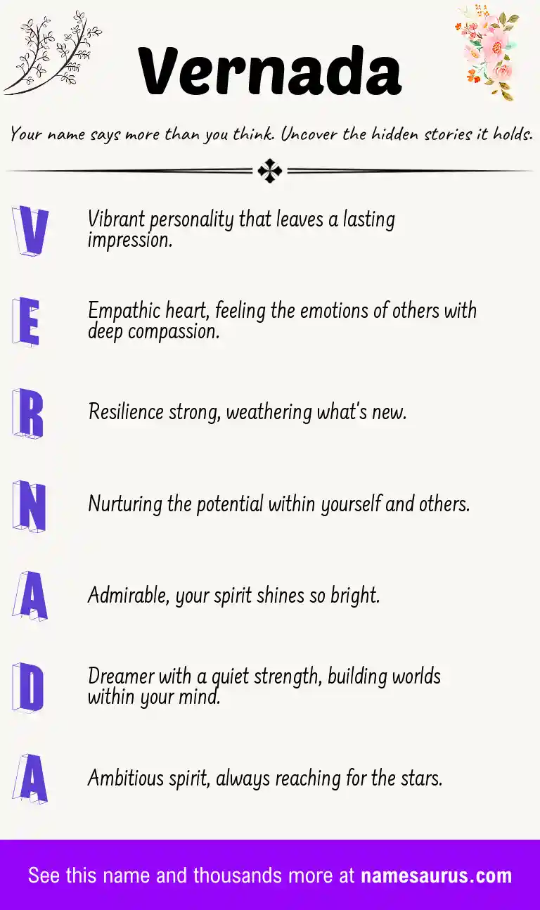 Acrostic poem about Vernada.