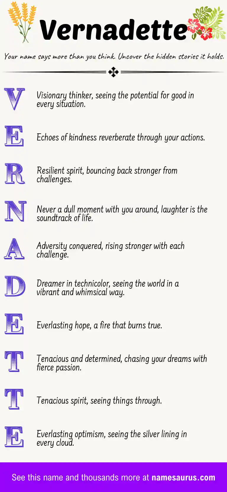 Acrostic poem about Vernadette.