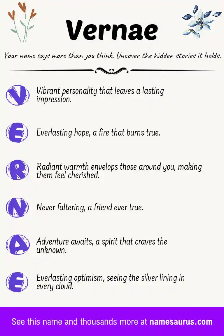 Acrostic poem about Vernae.