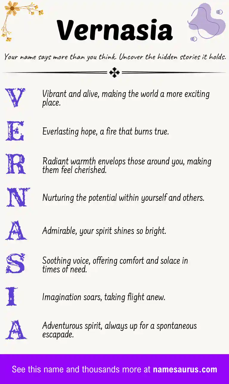 Acrostic poem about Vernasia.
