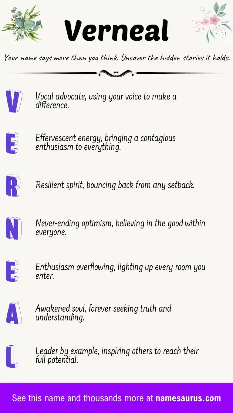 Acrostic poem about Verneal.