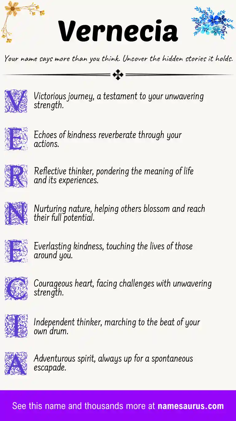 Acrostic poem about Vernecia.