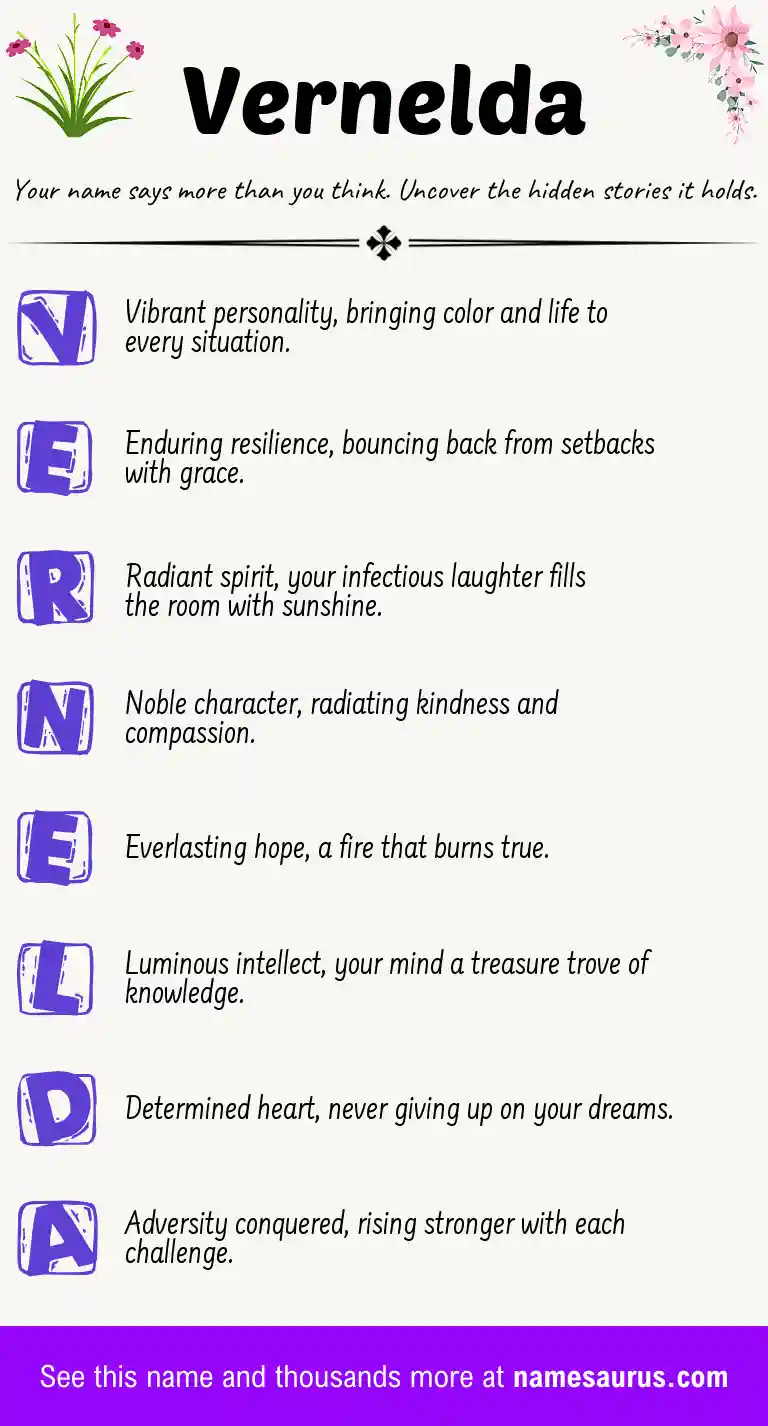 Acrostic poem about Vernelda.