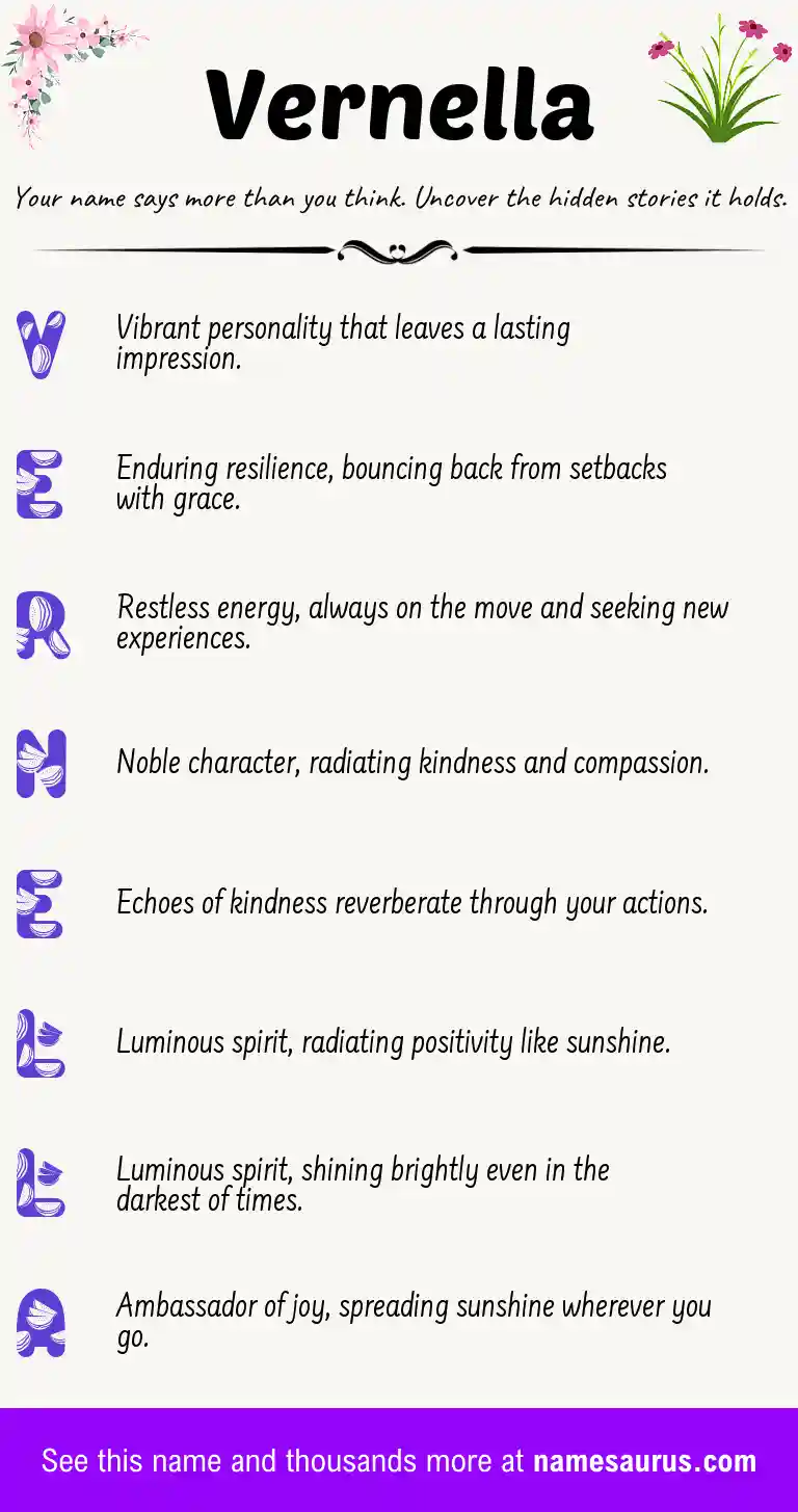 Acrostic poem about Vernella.