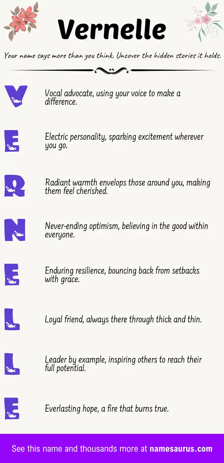 Acrostic poem about Vernelle.