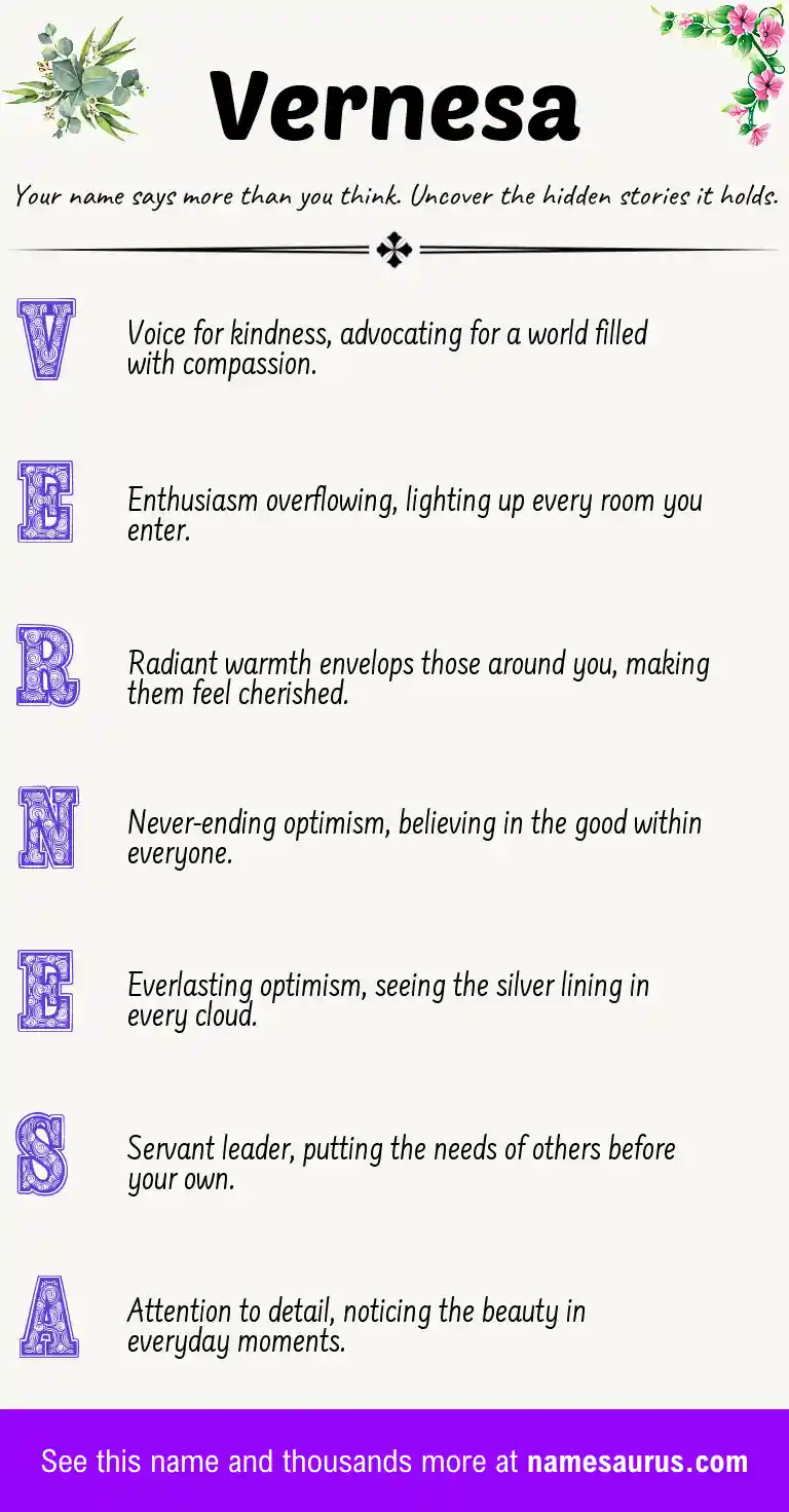 Acrostic poem about Vernesa.