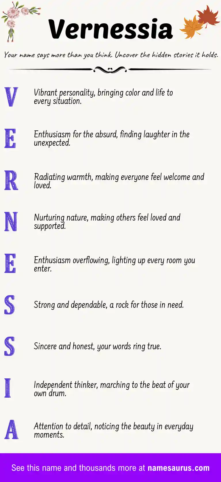 Acrostic poem about Vernessia.
