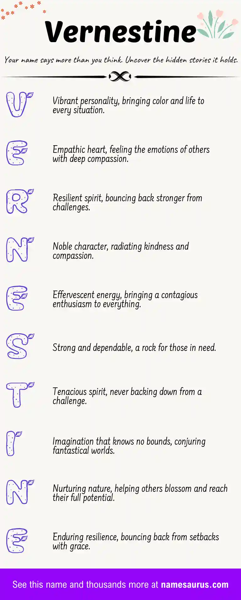 Acrostic poem about Vernestine.