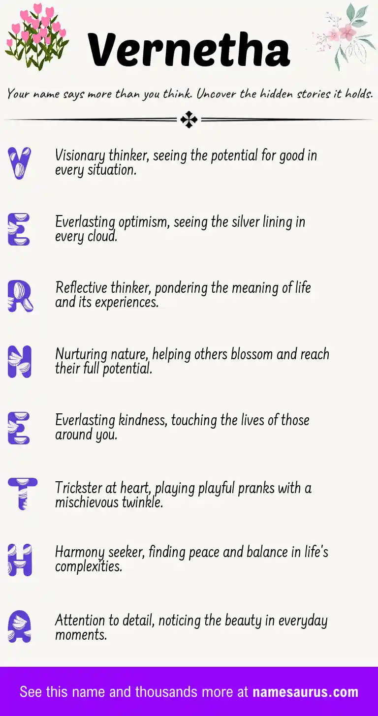 Acrostic poem about Vernetha.