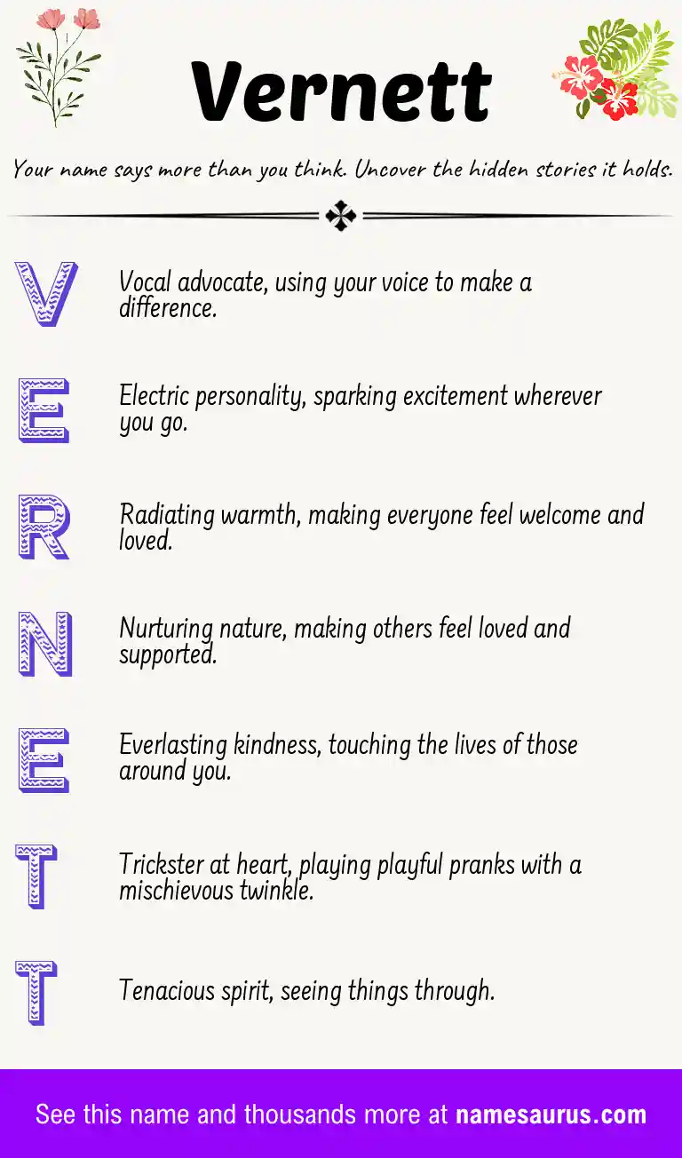 Acrostic poem about Vernett.