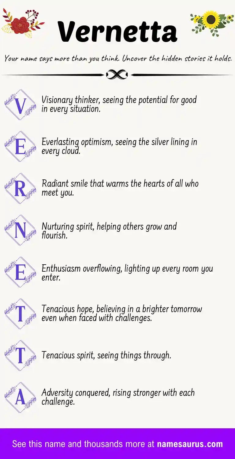 Acrostic poem about Vernetta.