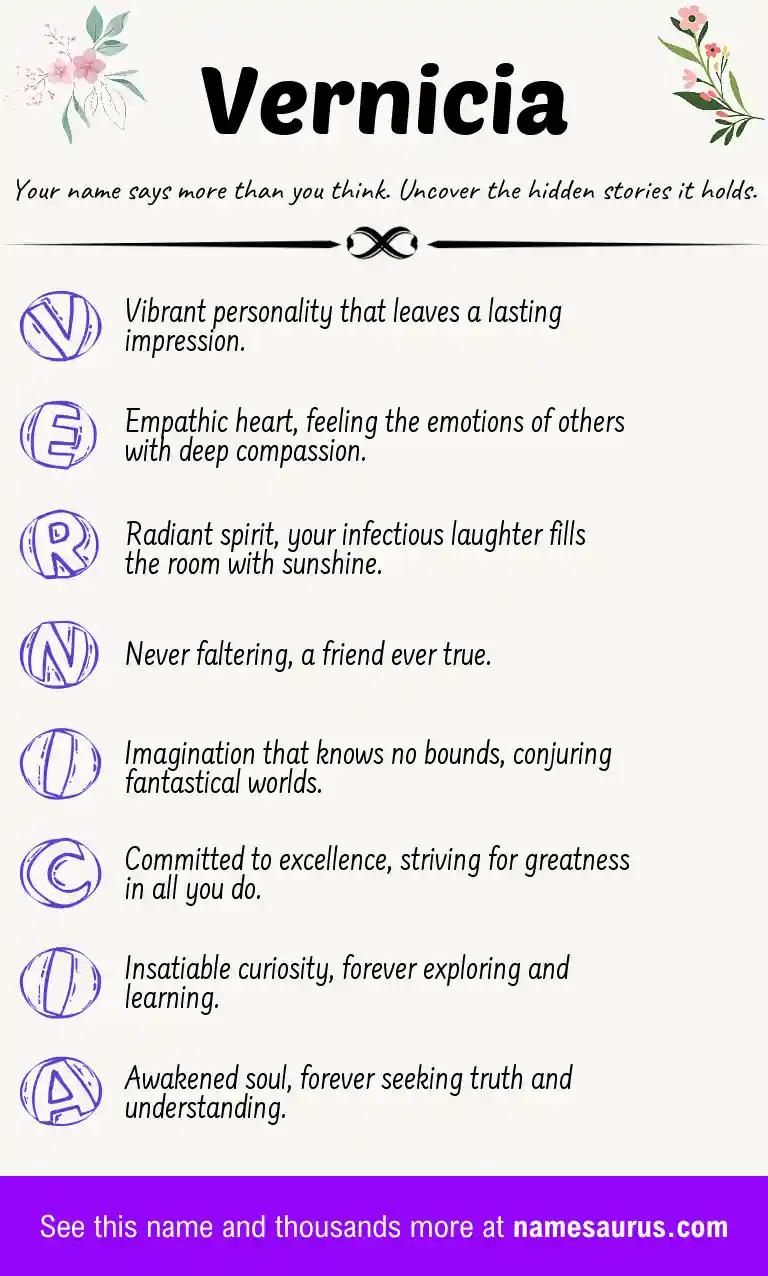 Acrostic poem about Vernicia.