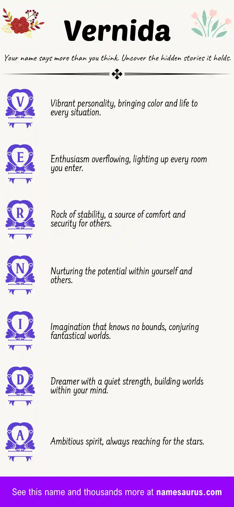 Acrostic poem about Vernida.