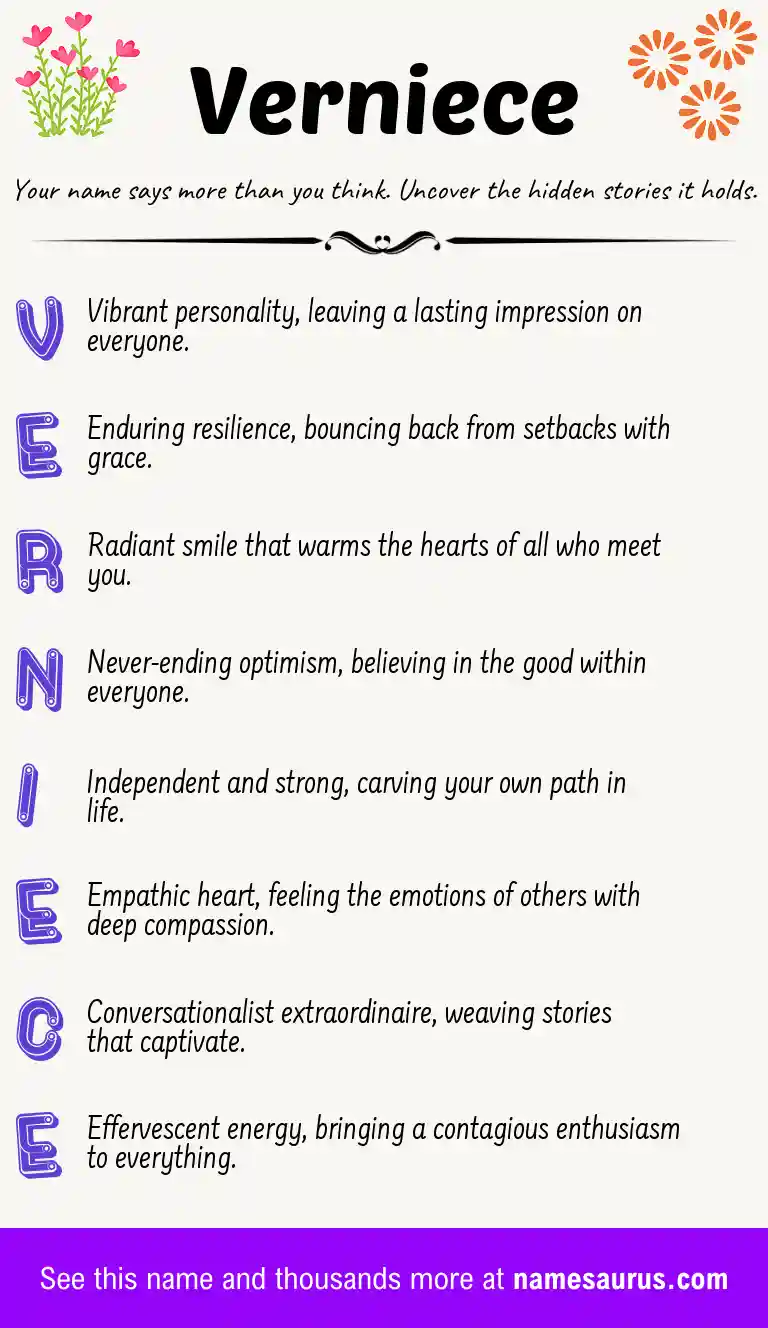 Acrostic poem about Verniece.