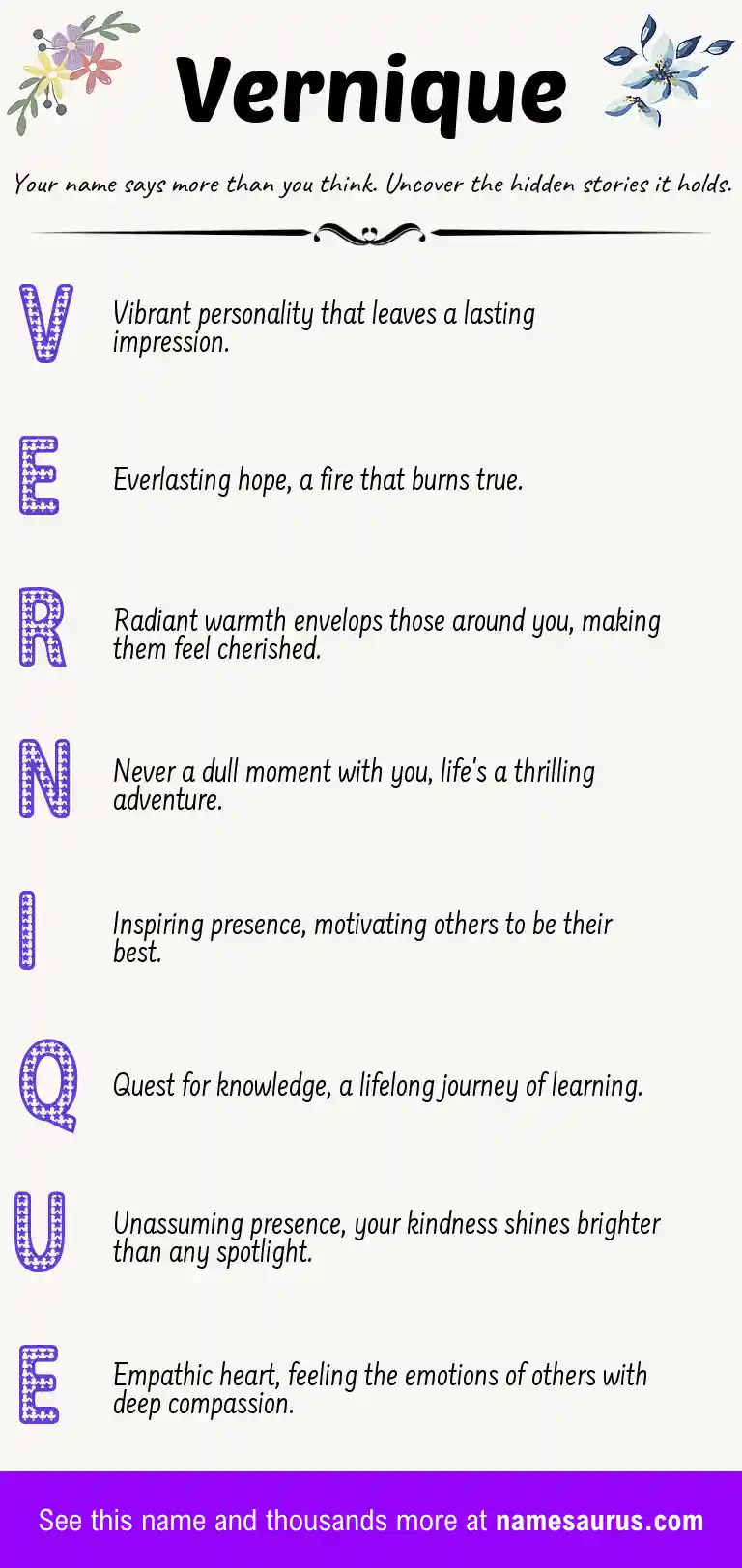Acrostic poem about Vernique.