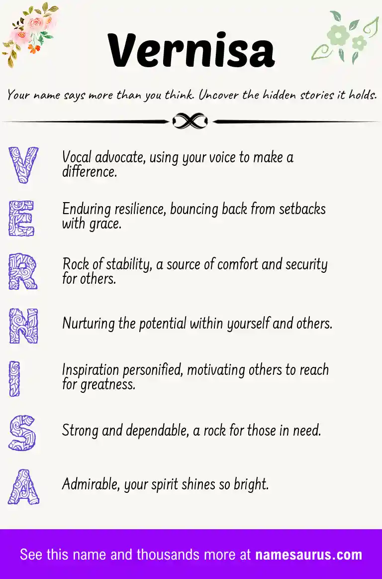 Acrostic poem about Vernisa.