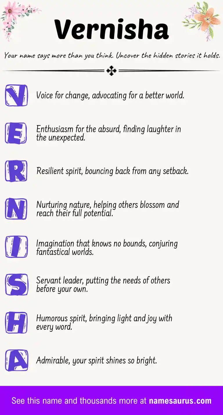 Acrostic poem about Vernisha.