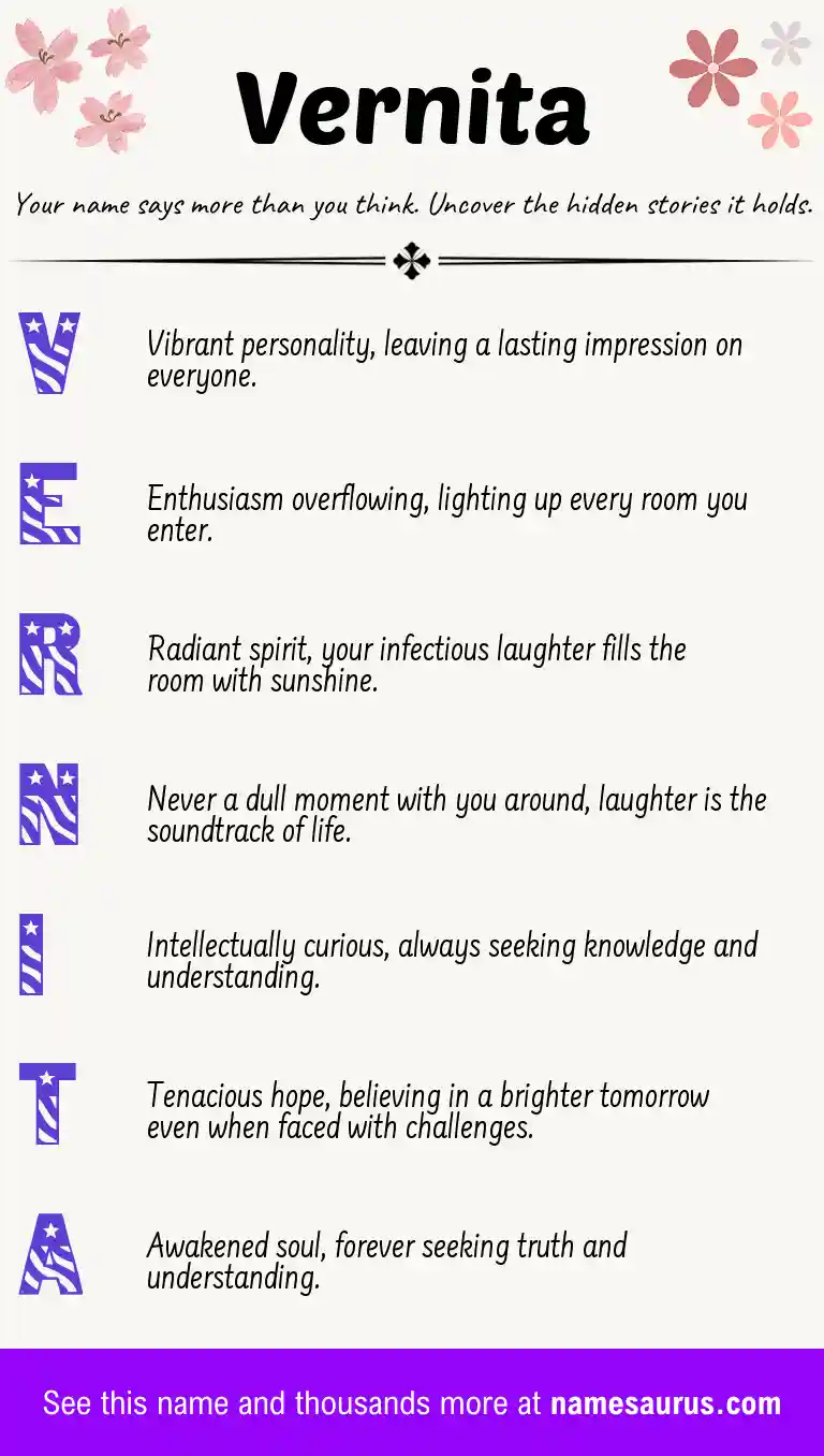 Acrostic poem about Vernita.
