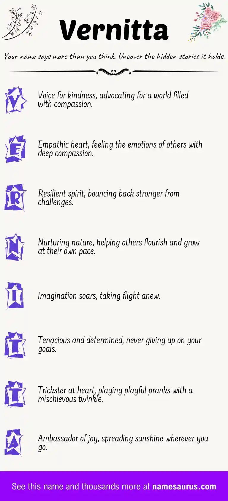 Acrostic poem about Vernitta.