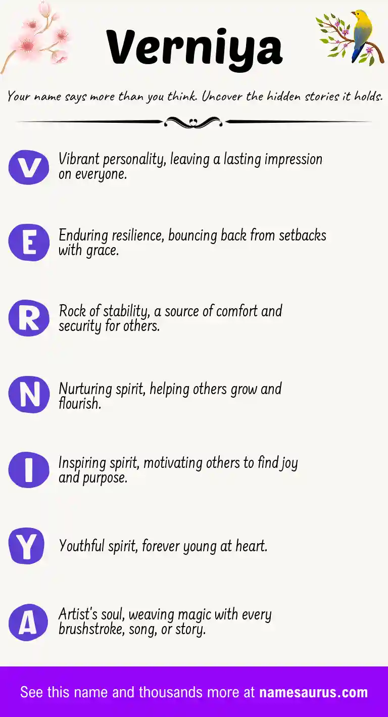 Acrostic poem about Verniya.