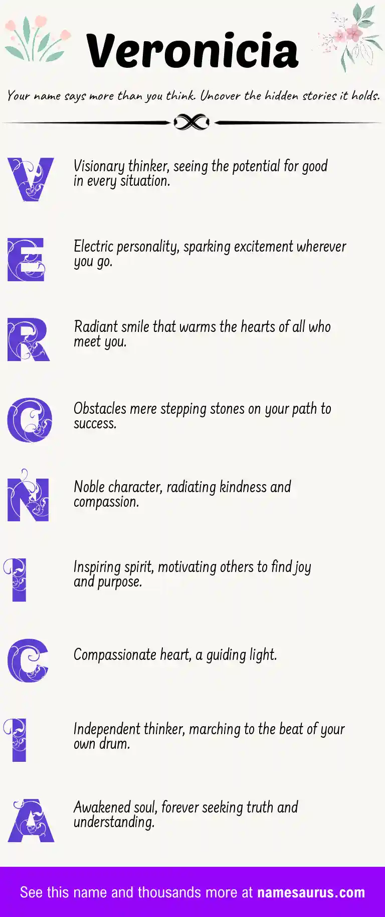 Acrostic poem about Veronicia.