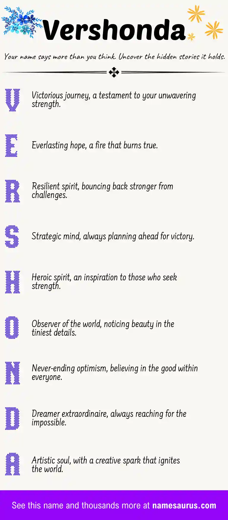 Acrostic poem about Vershonda.