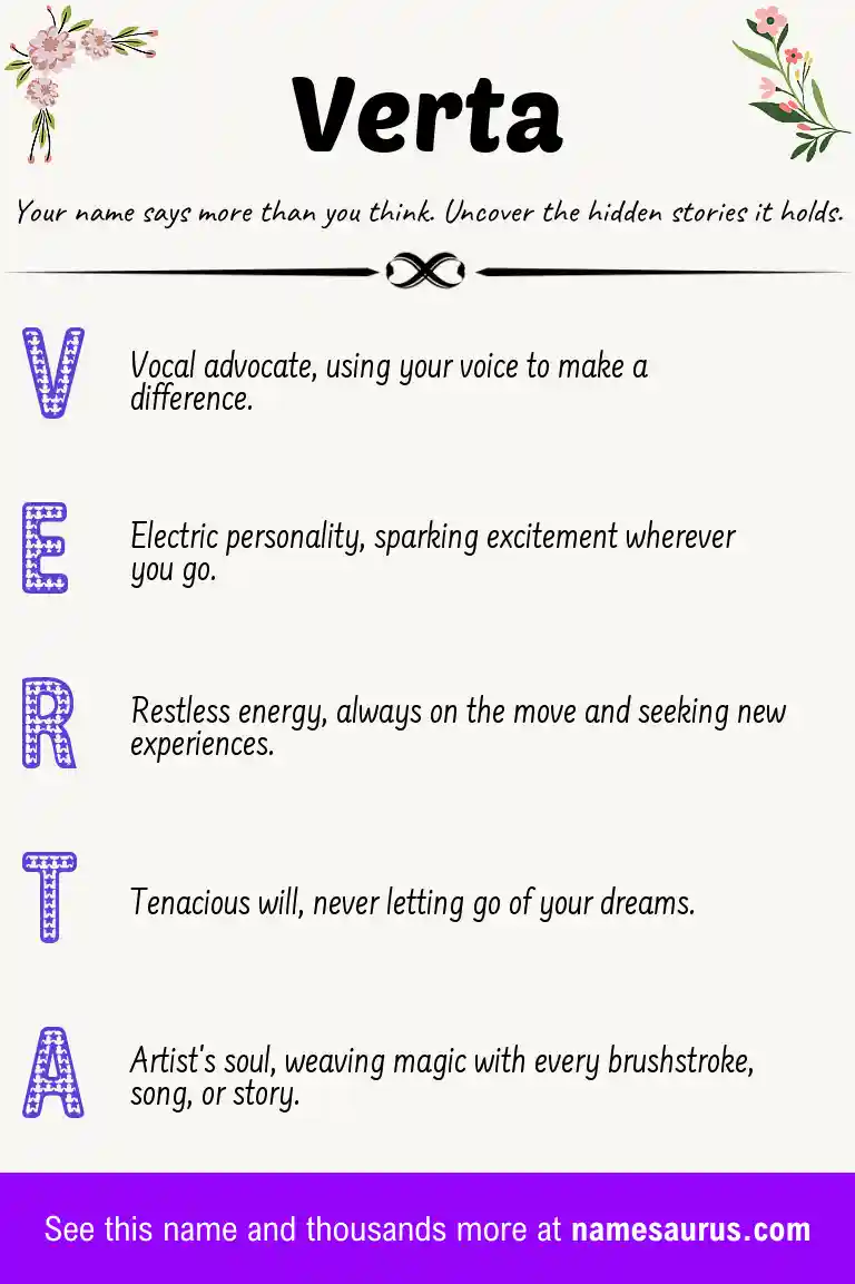 Acrostic poem about Verta.