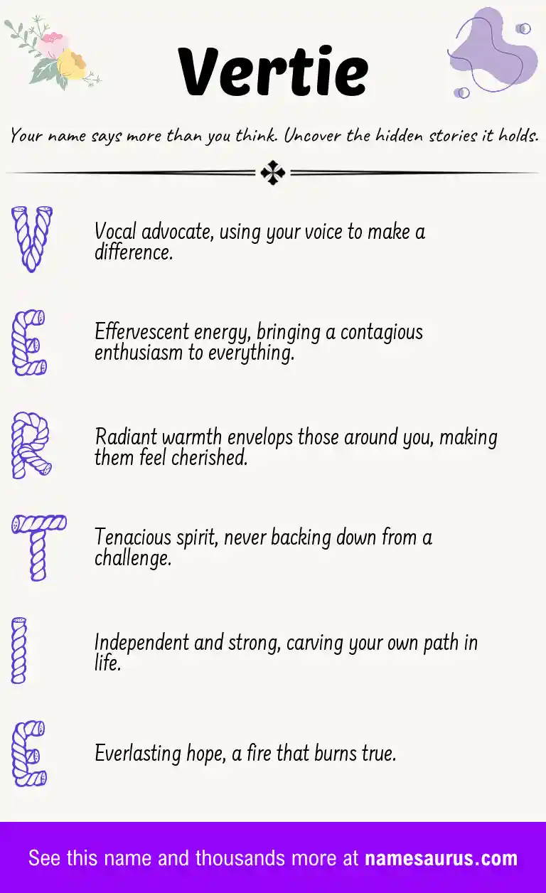 Acrostic poem about Vertie.
