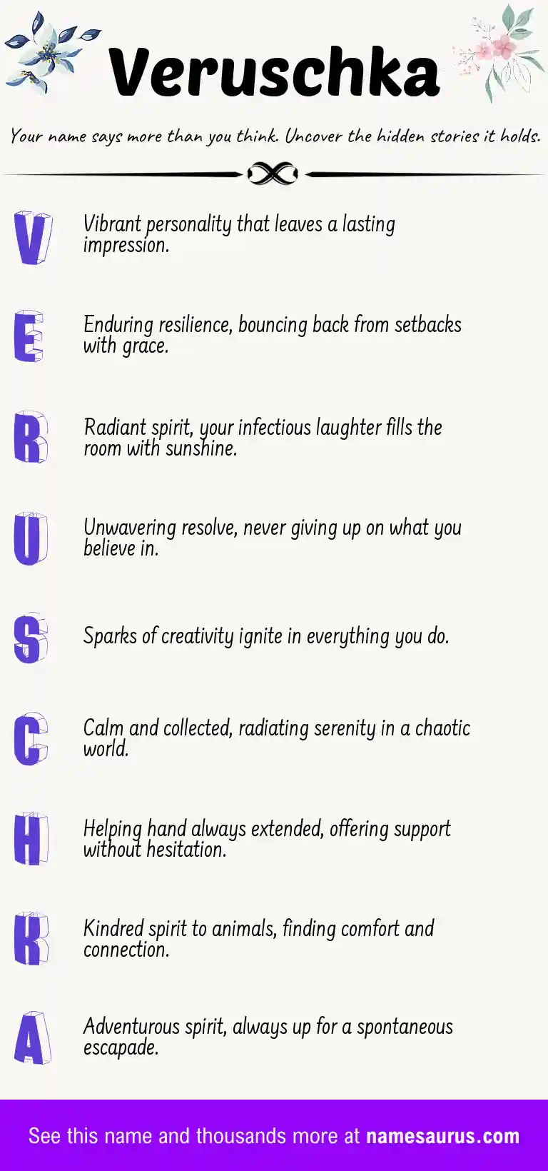 Acrostic poem about Veruschka.
