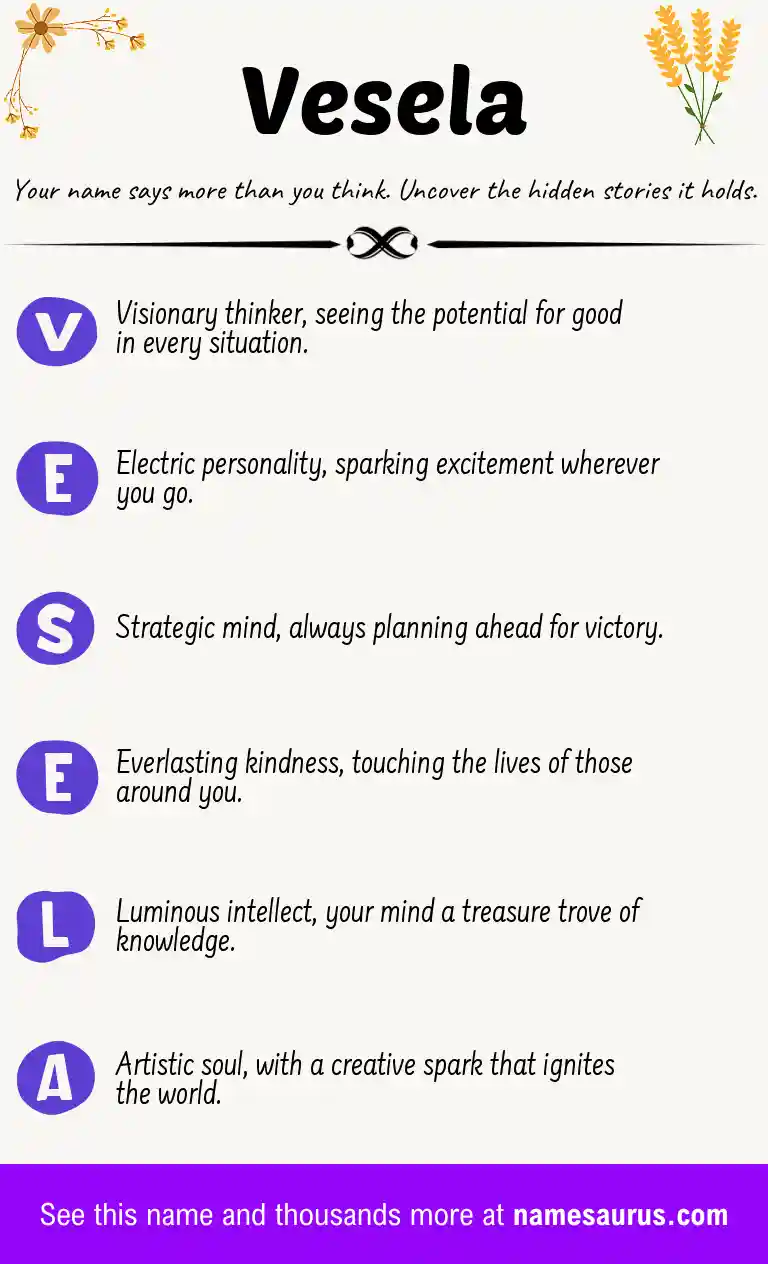 Acrostic poem about Vesela.