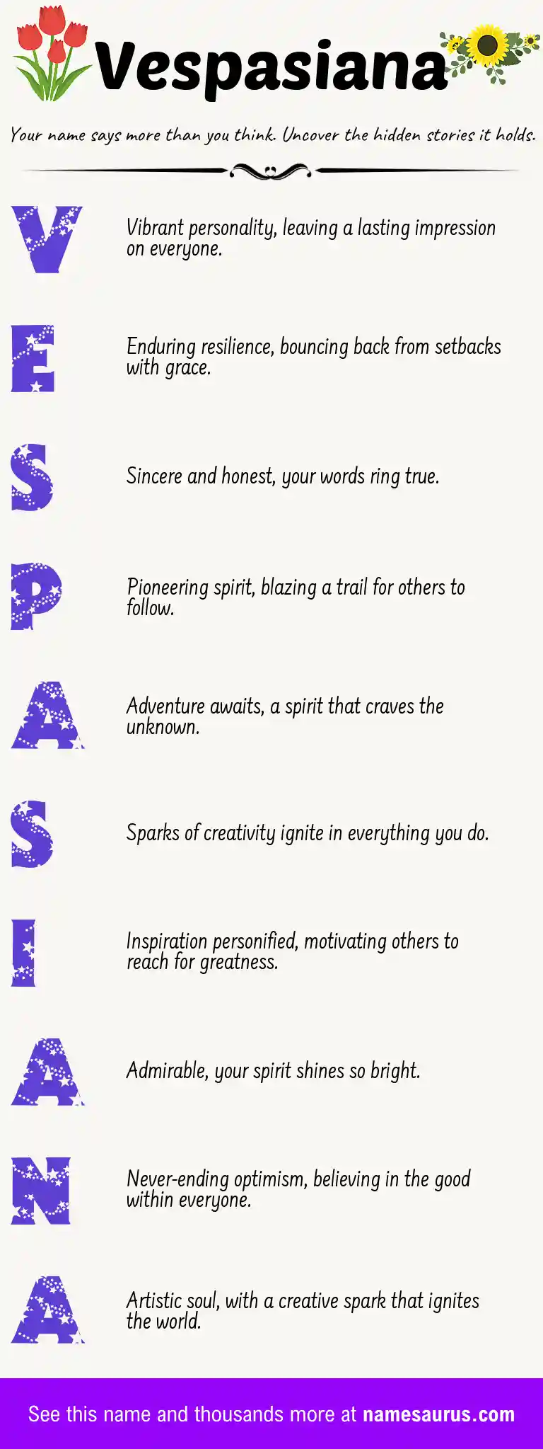 Acrostic poem about Vespasiana.