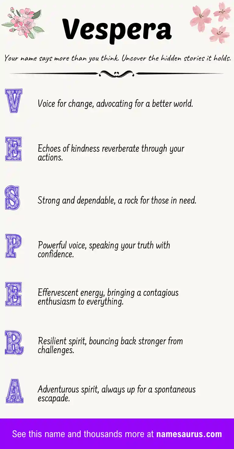 Acrostic poem about Vespera.