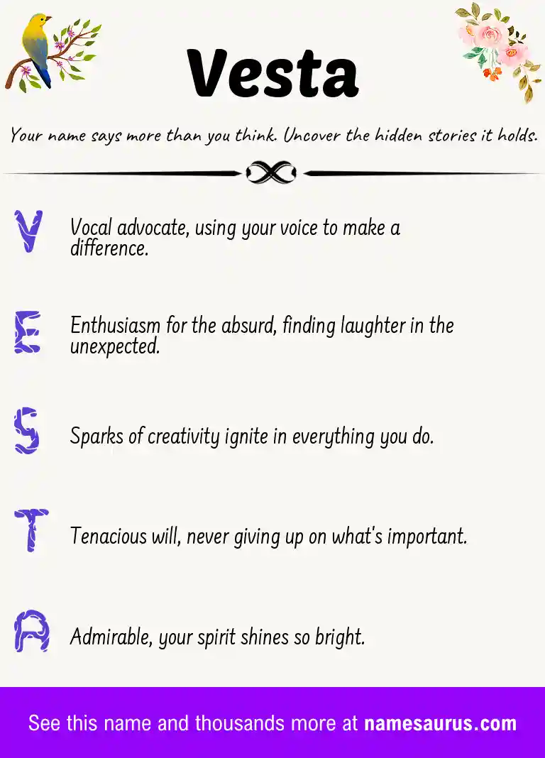 Acrostic poem about Vesta.