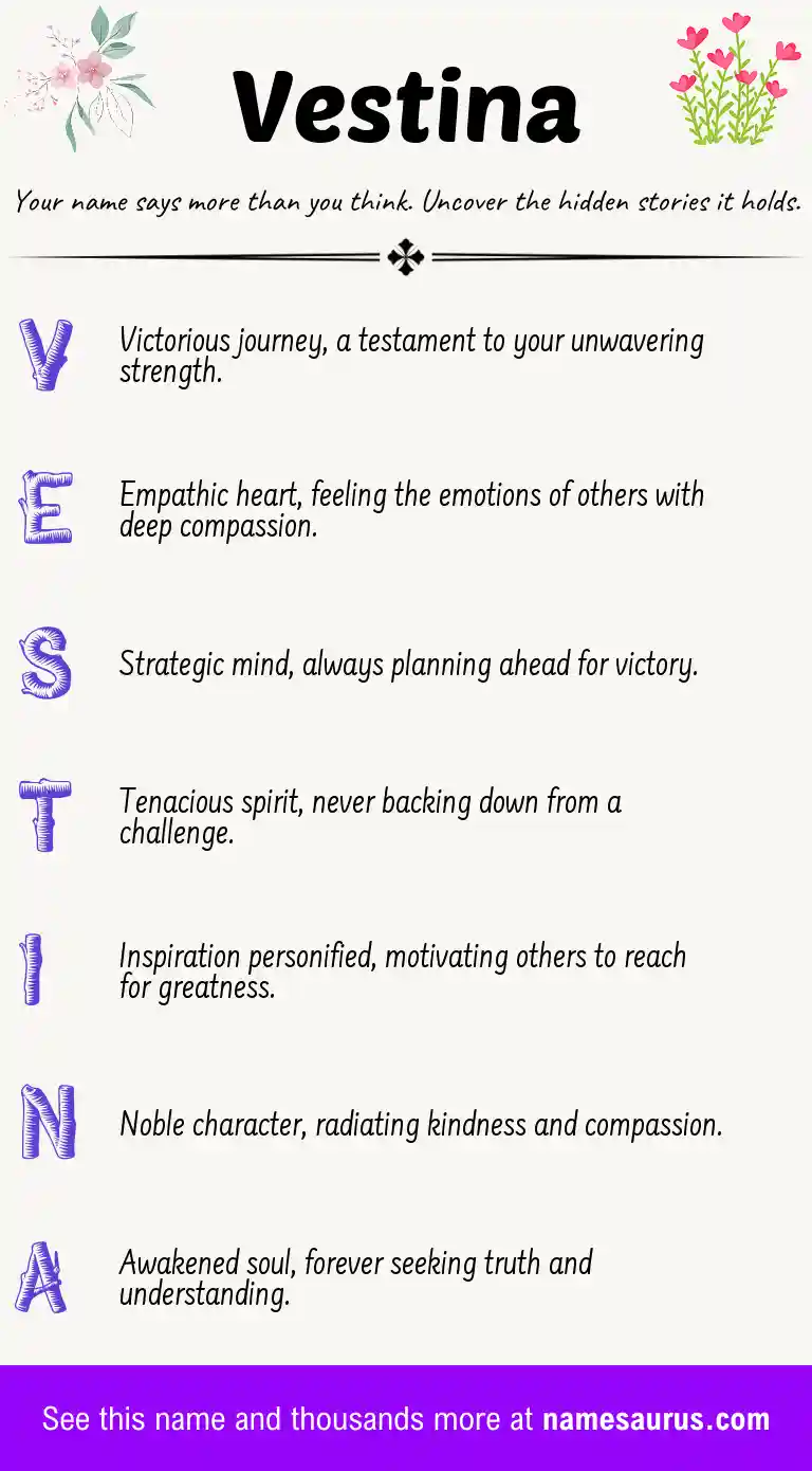 Acrostic poem about Vestina.