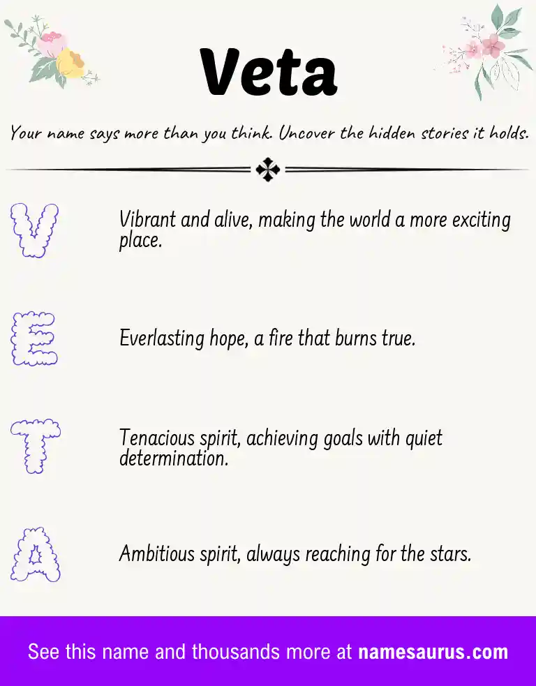 Acrostic poem about Veta.