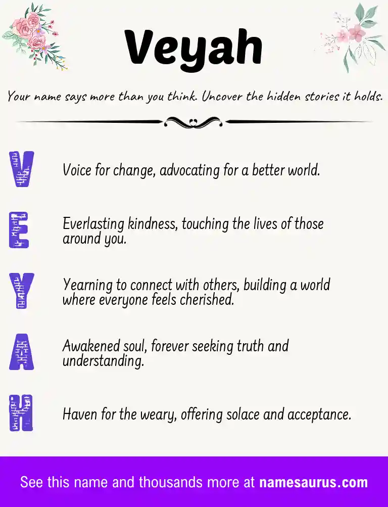 Acrostic poem about Veyah.