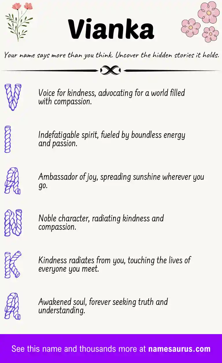 Acrostic poem about Vianka.