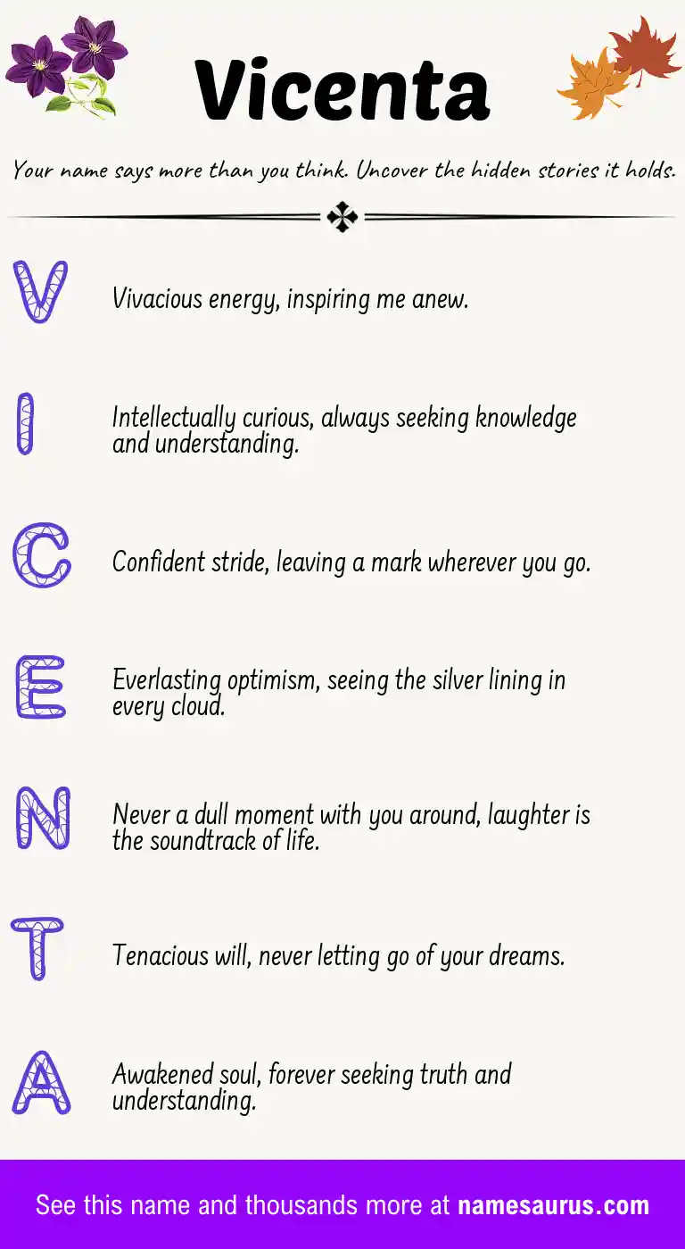 Acrostic poem about Vicenta.