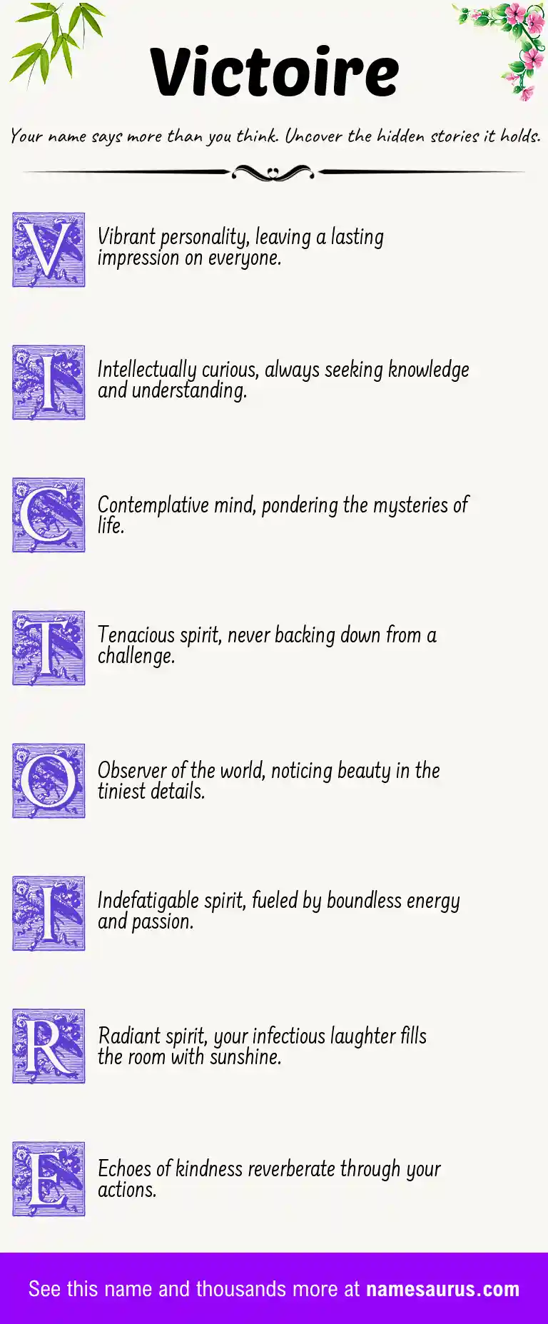 Acrostic poem about Victoire.